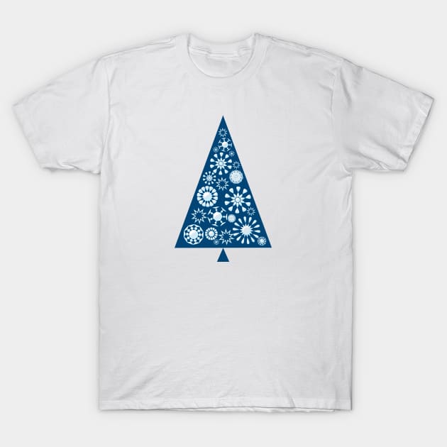 Pine Tree Snowflakes - Blue T-Shirt by Anastasiya Malakhova